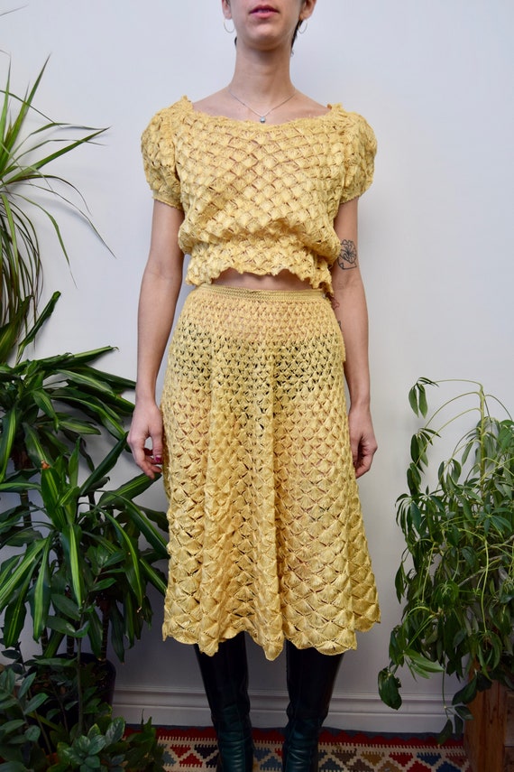 Rare 1940's Raffia Skirt Set Gem