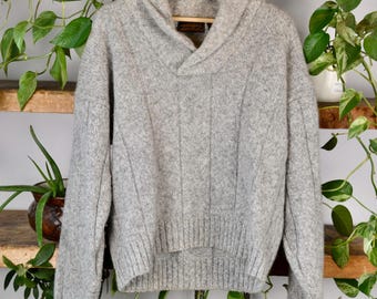 Vintage 90er Jahre Black Label Eddie Bauer Grauer Heather Strick Rollkragen Pullover - Gr. L