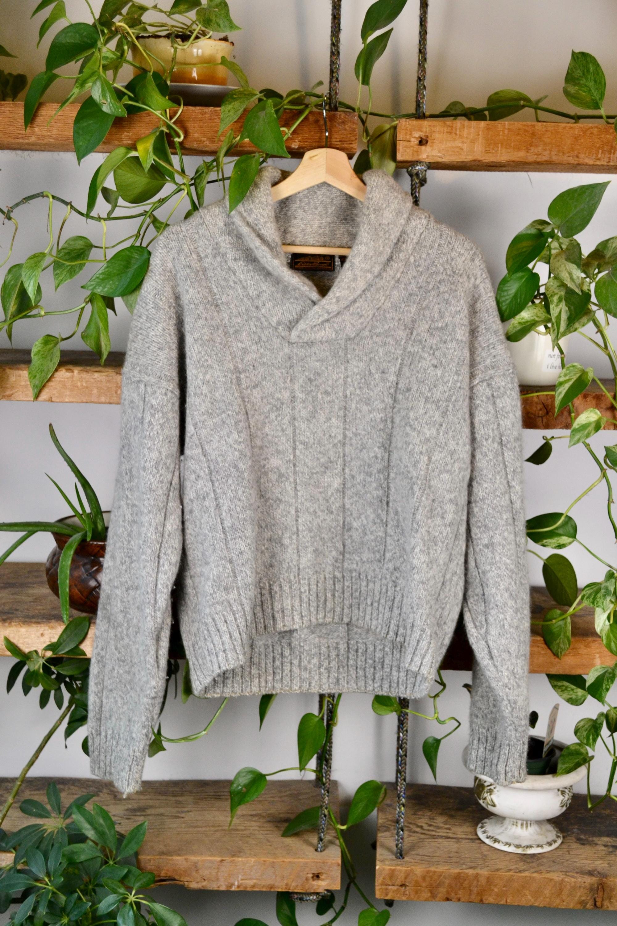 Vintage 90s Black Label Eddie Bauer Heather Grey Knit Shawl Collar