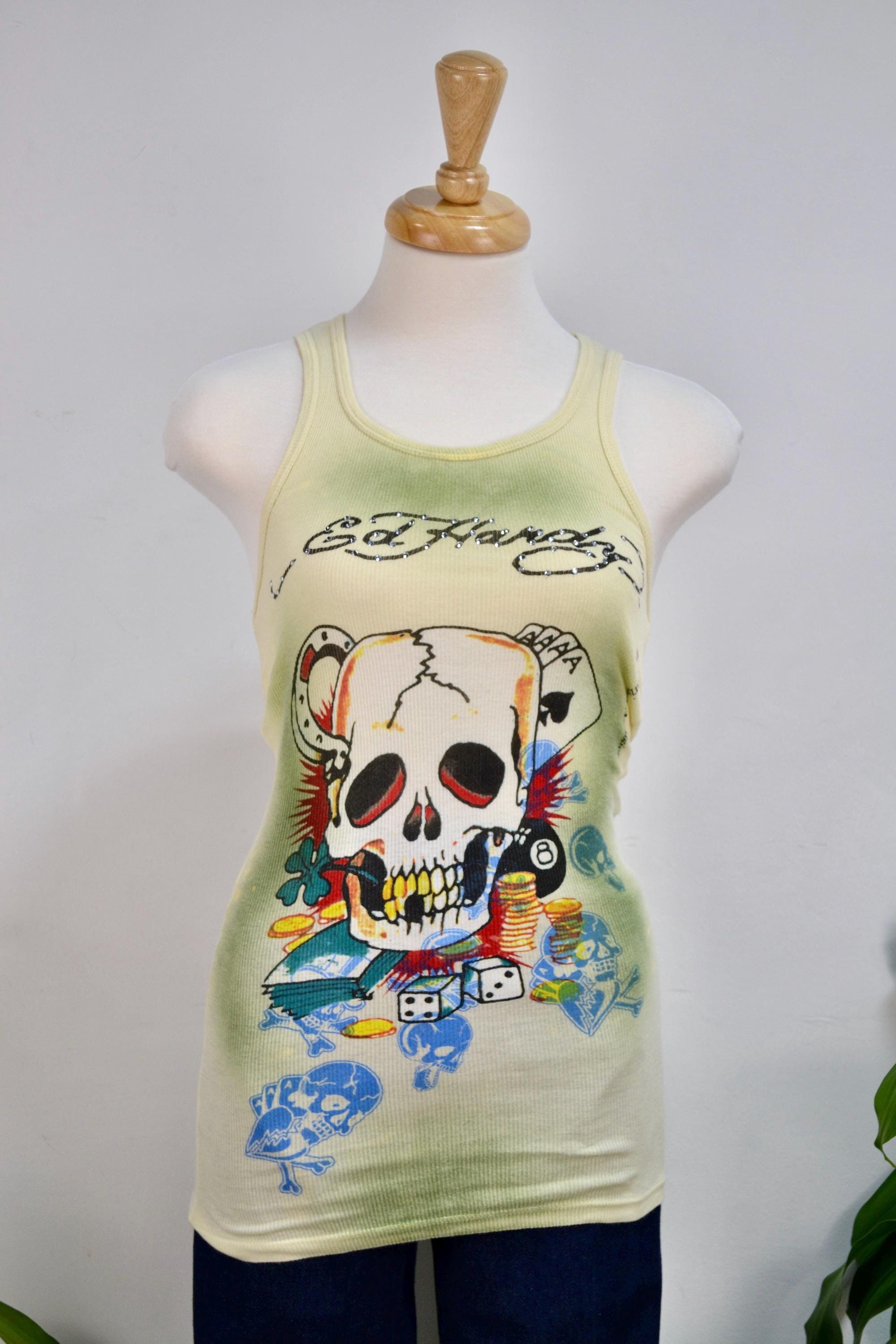 y2k❤️ 00s Ed Hardy スカル 両面ロゴ リブ タンクトップ Y2K Ed Hardy by Christian Audigier Tank Top - Etsy