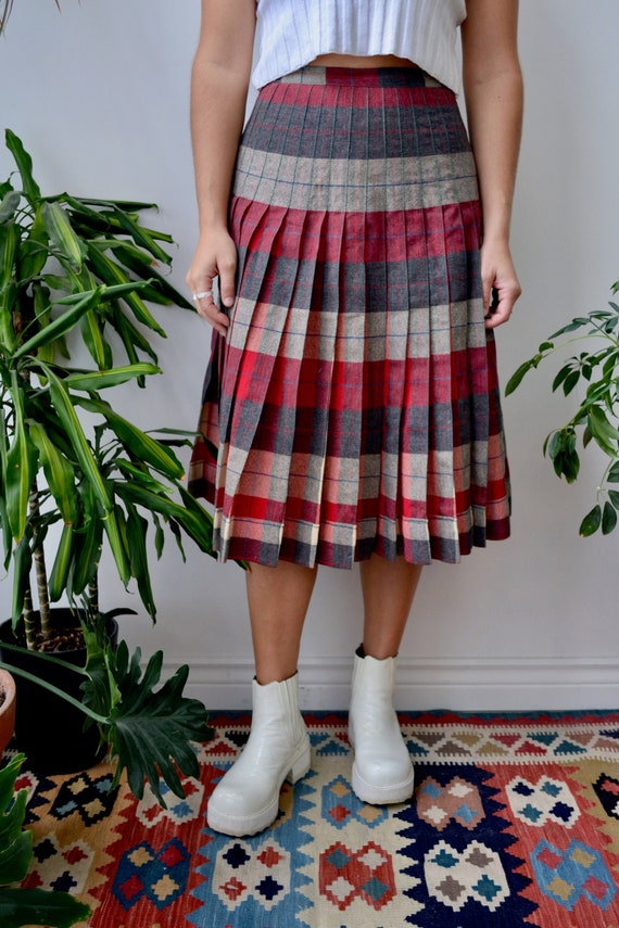 Wool Plaid Pleated Skirt - Gem