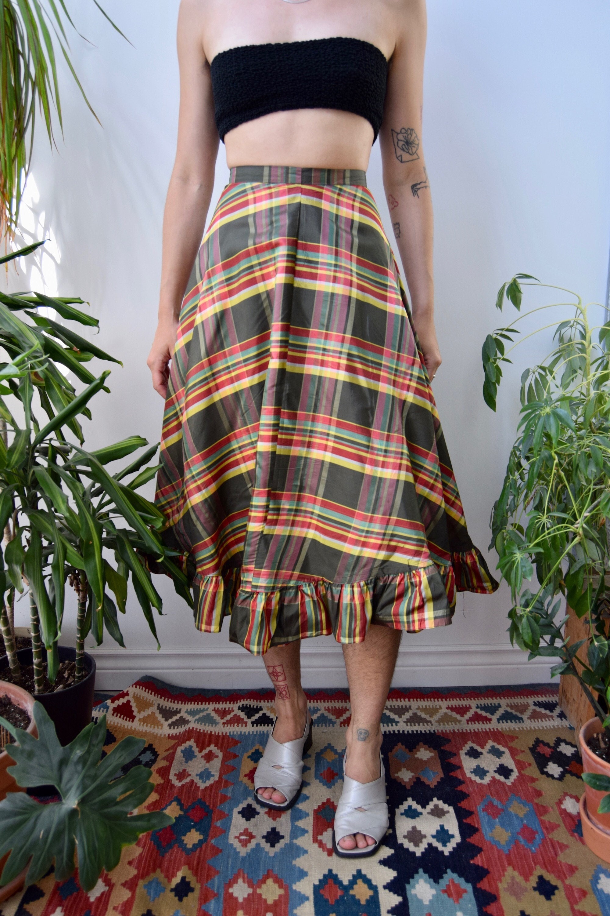 Long plaid taffeta skirt hotsell