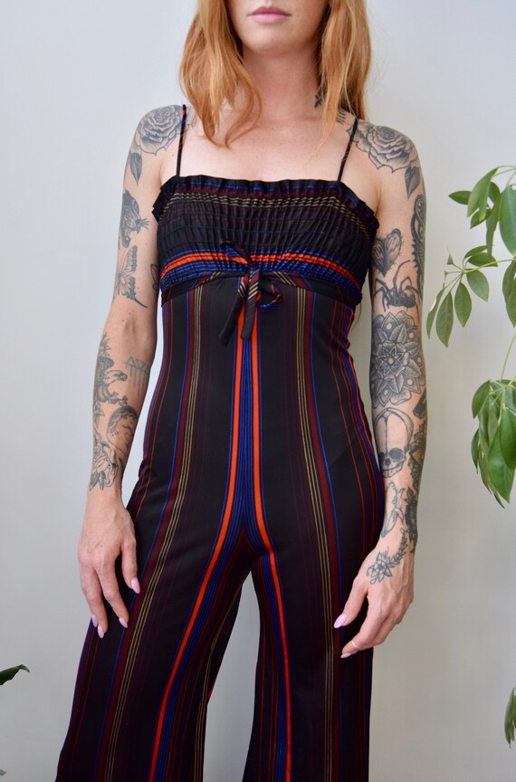 Seventies Empire Waist Striped Jumpsuit Gem