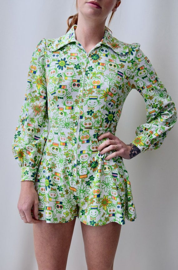 Vintage 1970s Playsuit | 70s Doodle Romper