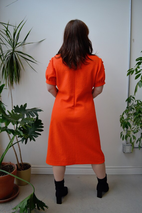Seventies Bright Orange Textured Shift Dress - image 3