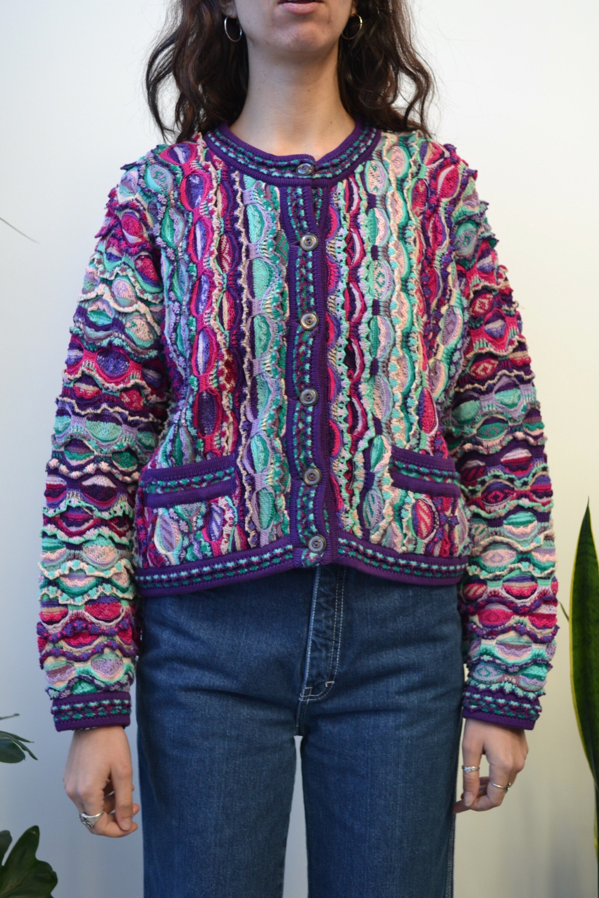 【Vintage】COOGI 3D KNIT CARDIGAN Vintage COOGI Wool Knitted Cosby Cardigan Sweater Size S