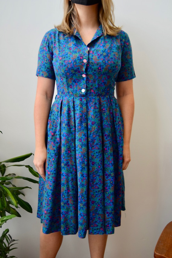 Vintage 1960's Psychedelic Floral Shirt Dress