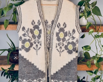 Vintage entzückende Strick Wolle Lange Weste/Cardigan - Größe L