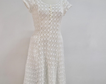 Vintage Nineties/Aughts White Crochet Summer Dress