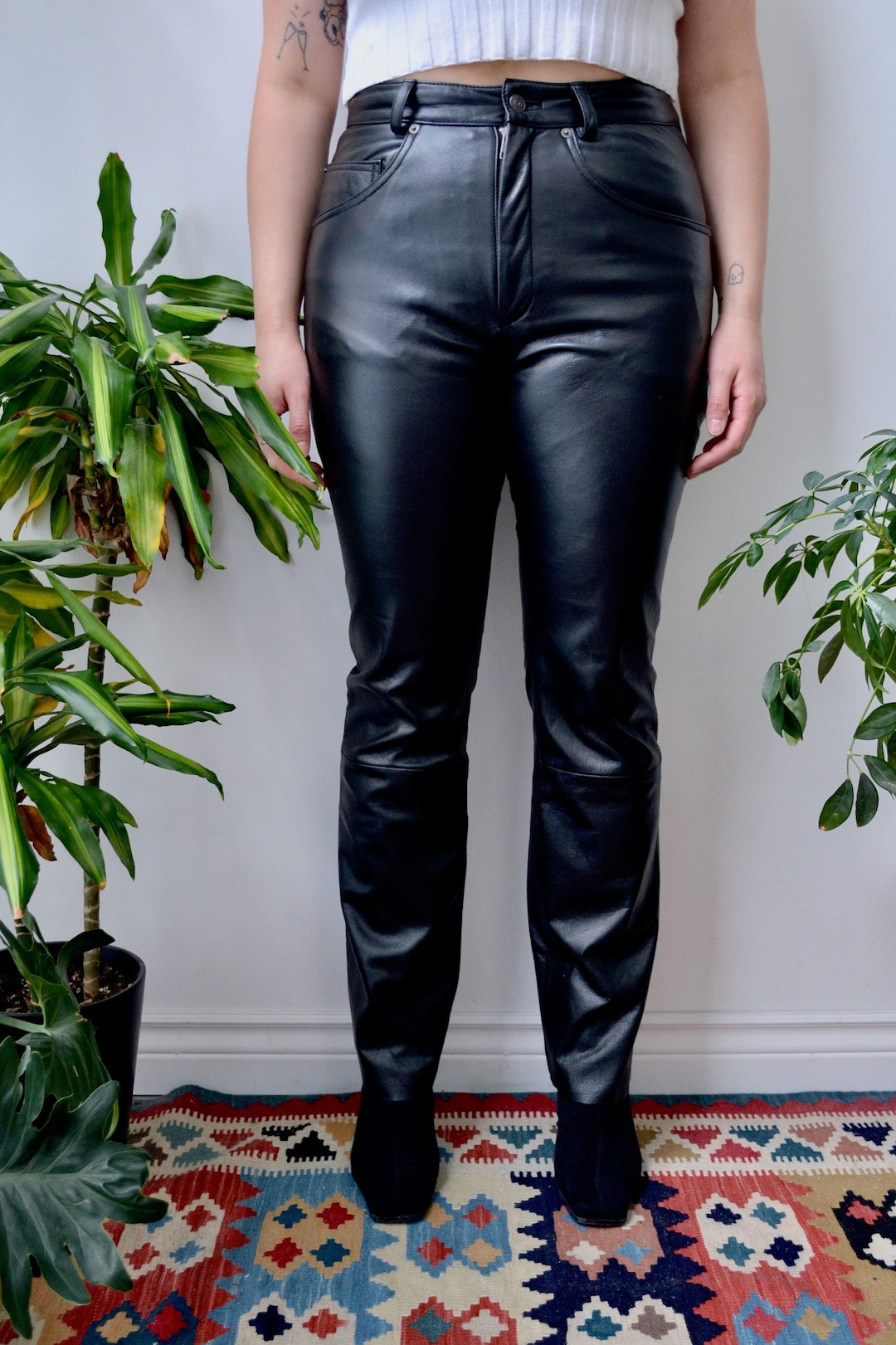 2000s Black Leather Pants - Etsy