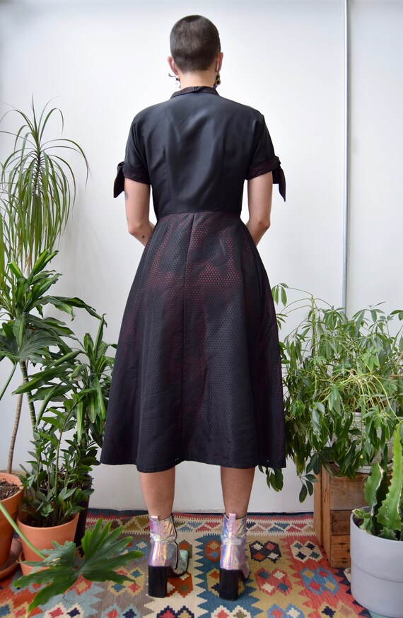 Vintage 1950's Taffeta Black and Red Party Dress - image 3