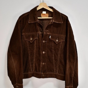 Vintage 60s/70s Brown Corduroy Big E Levi&#39;s Trucker Style Light Jacket