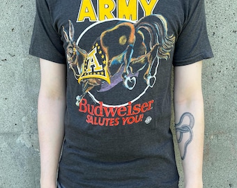 1987 Vintage Budweiser Army Promo Grey Tee offizielles Produkt