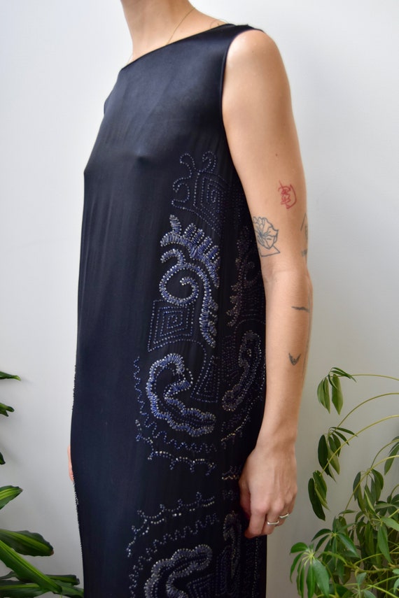 Vintage 20's 30's Deco Silk Beaded Shift Gown Max… - image 2