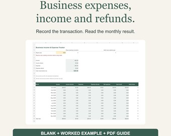 Business Expense Tracker Spreadsheet, Income and Refund Log, Monthly Summary, Desktop XLSX