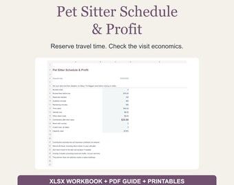 Pet Sitter Schedule and Profit Spreadsheet for Daytime Visits, Travel Buffer Planner, Excel Template
