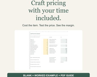 Craft Pricing Calculator Spreadsheet, Materials, Labor, Fees and Margin, Desktop XLSX Template