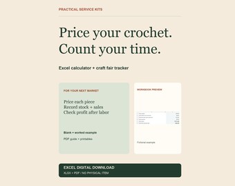 Crochet Pricing Calculator and Craft Fair Profit Spreadsheet, Market Stock Tracker, Excel Template