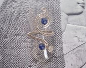 Wire wrapped sodalite sterling silver adjustable ring
