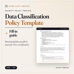 Szablon polityki klasyfikacji danych | Zgodność z SOC 2, szyfrowanie, przechowywanie (Word + PDF)
