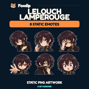 Emotes do Lelouch Lamperouge para Twitch: 8 PNGs estáticos de Code Geass para Discord