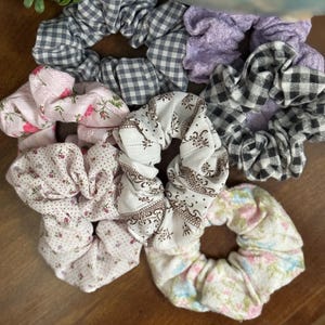 Upcycled Vintage Fabric Scrunchies Handmade Hair Ties Set Eco-Friendly Boho Hair Accessories Cottagecore Floral & Retro