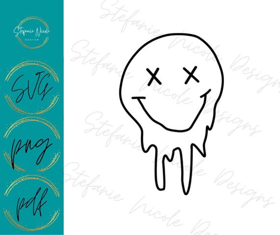 Melting smiley face PNG digital download dripping face decal cricut  silhouette cutfile decal shirt print and cut