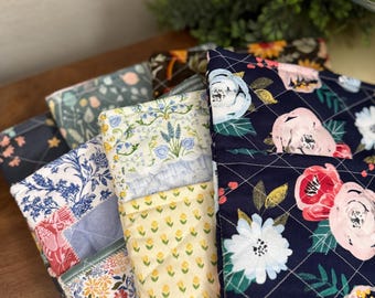 Handmade Quilted Book Sleeve: Floral Patchwork Book Protector with Pocket