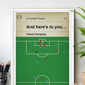 Manchester City goal v Man Utd in 2012 - Vincent Kompany header - Here's to you - Classic Book Cover Print - Football Gift (Various Sizes)