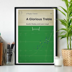 Rugbyposter - Leicester Tigers winnen try v Stade Francais 2001 European Cup - Leon Lloyd - klassieke boekomslagprint (verschillende maten)