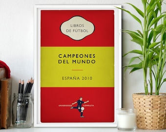 España - Spain - Campeones del Mundo - World Champions 2010 - Andrés Iniesta - Flag Book Cover Poster - Regalo de fútbol (Various Sizes)
