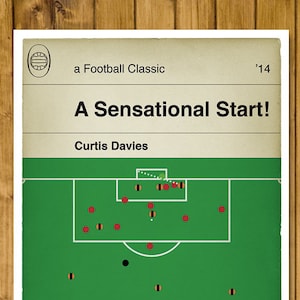 May include: A green football pitch with red and black player markers, a black ball, and a white dotted line. The text "A Sensational Start!" and "Curtis Davies" are at the top of the image. The text "a Football Classic '14" is at the top of the image.