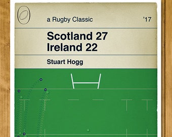 Rugby Poster - Scotland Try - Stuart Hogg - Scotland 27 Ireland 22 - Six Nations 2017 - Book Cover Poster - Rugby Gift (Various Sizes)
