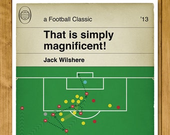 Football Print - Classic Book Cover Poster - Jack Wilshere team goal for Arsenal v Norwich (Various Sizes)