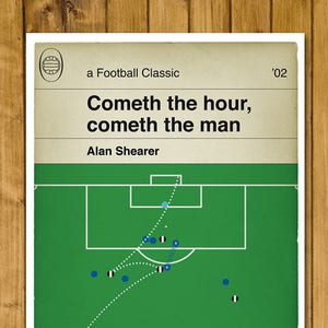 Football Print - Classic Book Cover Poster - Alan Shearer volley for Newcastle v Everton in 2002 (Various Sizes)