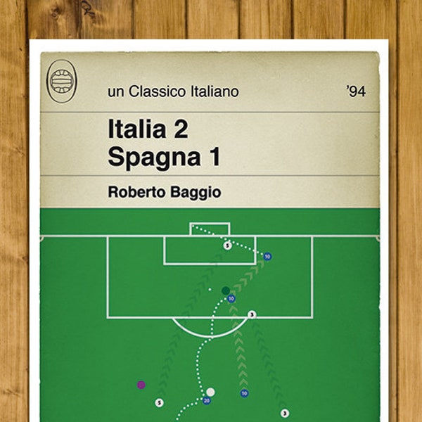 Roberto Baggio winning goal for Italy v Spain in USA 94 - Football Print - Classic Book Cover - Italia Calcio - Italia Gol (Various Sizes)