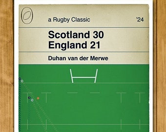 Duhan van der Merwe Try - Scotland 30 England 21 - Scotland win - Murrayfield - Six Nations 2024 - Book Cover Print (Various Sizes)