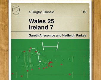 Wales 25 Ireland 7 - Hadleigh Parkes Try - Six Nations 2019 - Grand Slam - Rugby Print - Classic Book Cover Poster (Various Sizes)