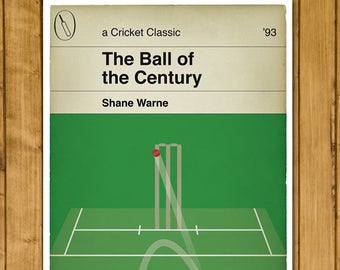 Cricket Print - Classic Book Cover Poster - Shane Warne - The Ball of the Century - Gatting Ball - England v Australia 1993 (Various Sizes)