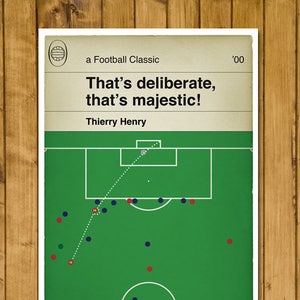 Football Print - Classic Book Cover Poster - Thierry Henry winning goal for Arsenal against United in 2000 (Various Sizes)