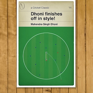 Cricketprint - MS Dhoni wint zes voor India v Sri Lanka - WK-finale 2011 - poster boekomslag (verschillende maten)