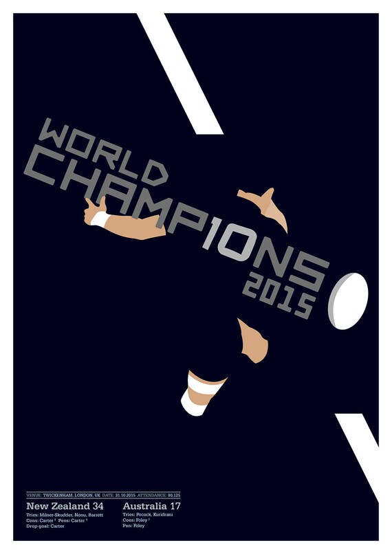 New Zealand Rugby - World Champions 2015 Poster - Dan Carter Drop