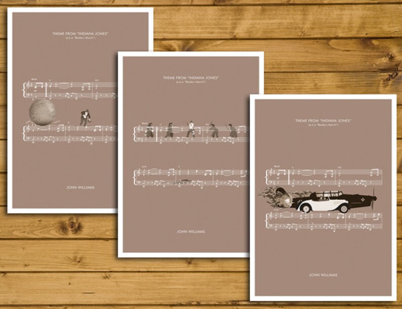 Indiana Jones Original Trilogy Set of 3 Posters Theme from Indiana Jones by John Williams Movie Classics Prints Various Sizes image 1