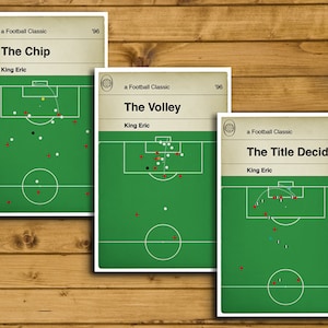Manchester United iconische doelen - Eric Cantona-set - set van 3 - King Eric Art - voetbalcadeau - posters of ansichtkaarten (verschillende maten)