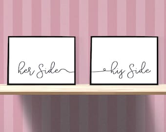 Her Side, His Side Bedroom Art Prints: Couples Home Decor (Digital Download)