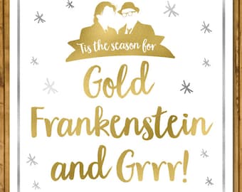 Gold Frankenstein and Grrr - Rik Mayall and Adrian Edmondson - British Comedy Classic - Bottom - Alternative Christmas Card (125mm Square)