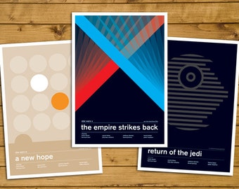 Original Trilogy - A New Hope, The Empire Strikes Back and Return of the Jedi - Swiss Style Star Wars Posters - Set of 3 (Various Sizes)