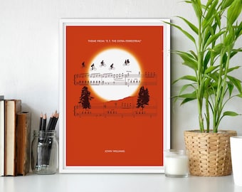 ET Sheet Music Print - Movie Classics Poster - Theme from E.T. The Extra-Terrestrial by John Williams - Soundtrack Poster (Various Sizes)