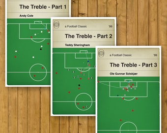 ManManUnited Treble Set - Man Utd League, FA Cup & Champs League Sieger 1999 - Set mit 3 Drucken - Fußball Buchkunst (Verschiedene Größen)