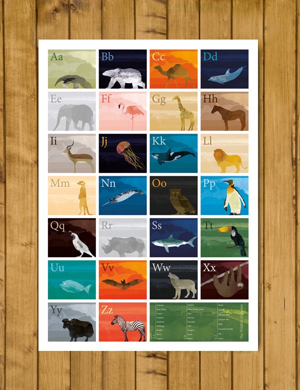 The Wildlife Alphabet Poster Nursery Print Educational Art - Etsy